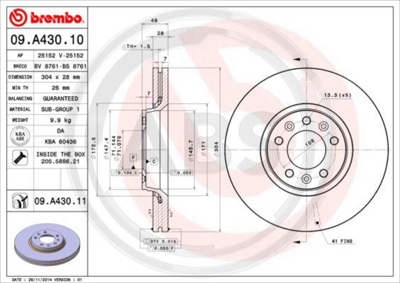 A.B.S. 09.A430.11 - Disc frana - allinparts.ro
