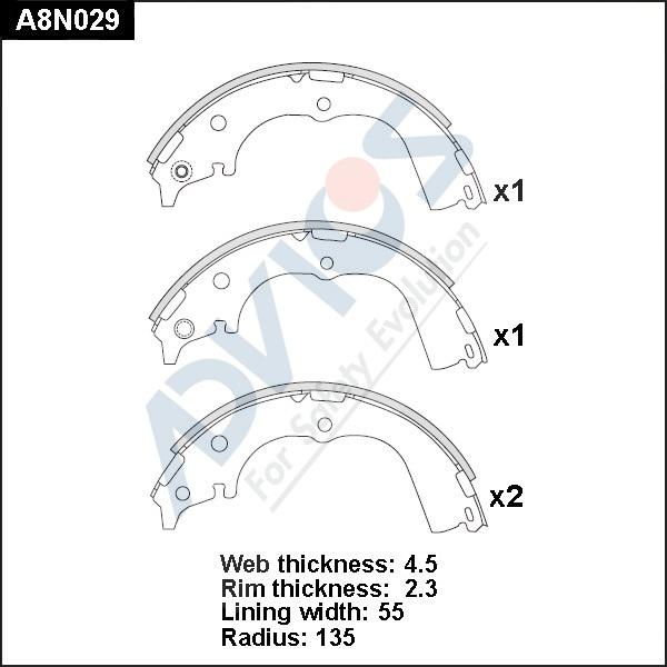 ADVICS A8N029 - Set saboti frana allinparts.ro