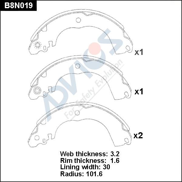 ADVICS B8N019 - Set saboti frana allinparts.ro