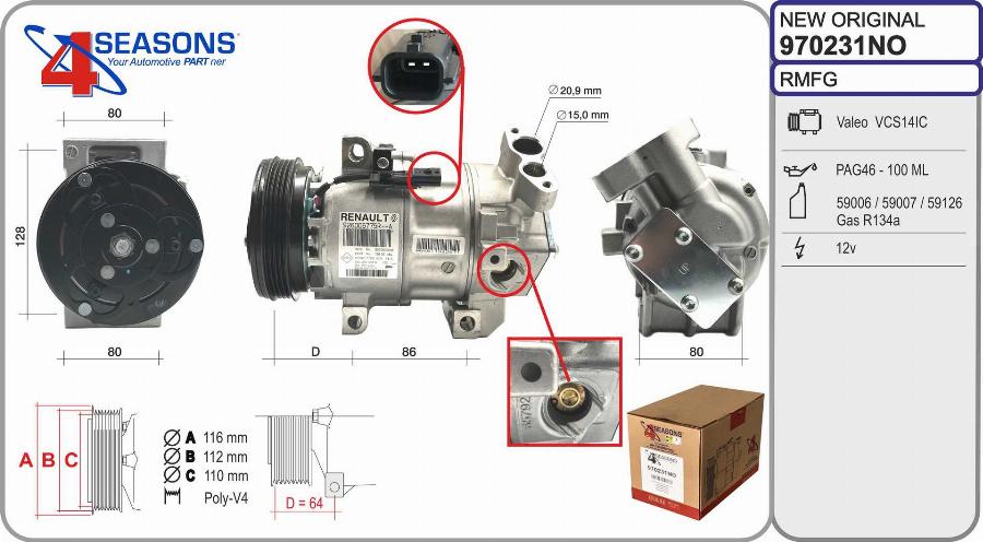 AHE 970231NO - Compresor, climatizare - allinparts.ro