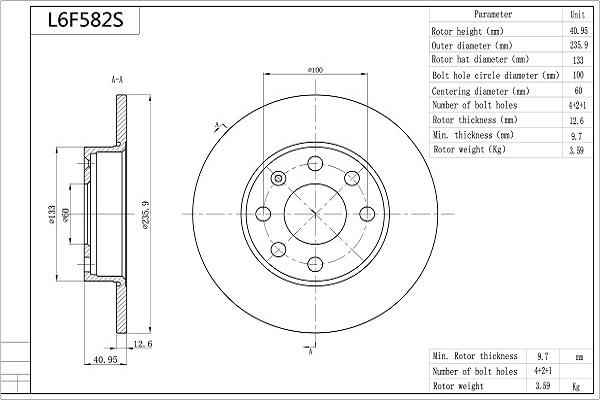 AISIN L6F582S - Disc frana - allinparts.ro