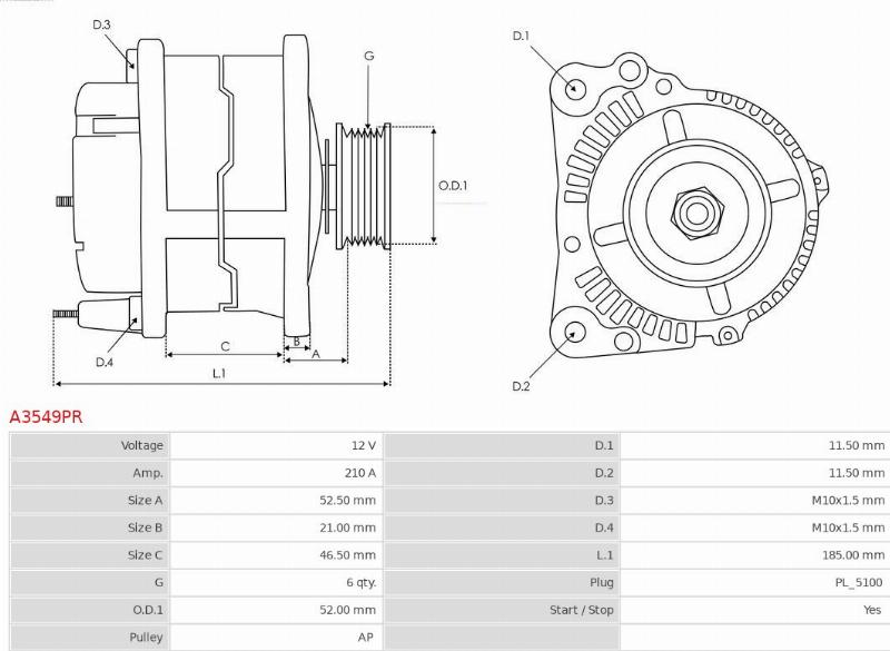 AS-PL A3549PR - Generator / Alternator - allinparts.ro
