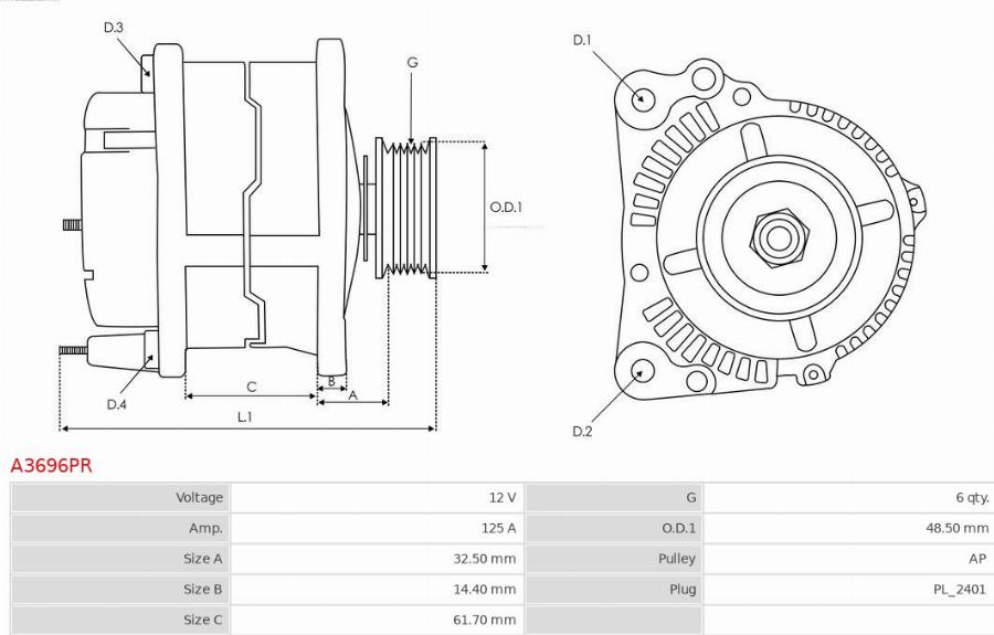 AS-PL A3696PR - Generator / Alternator - allinparts.ro