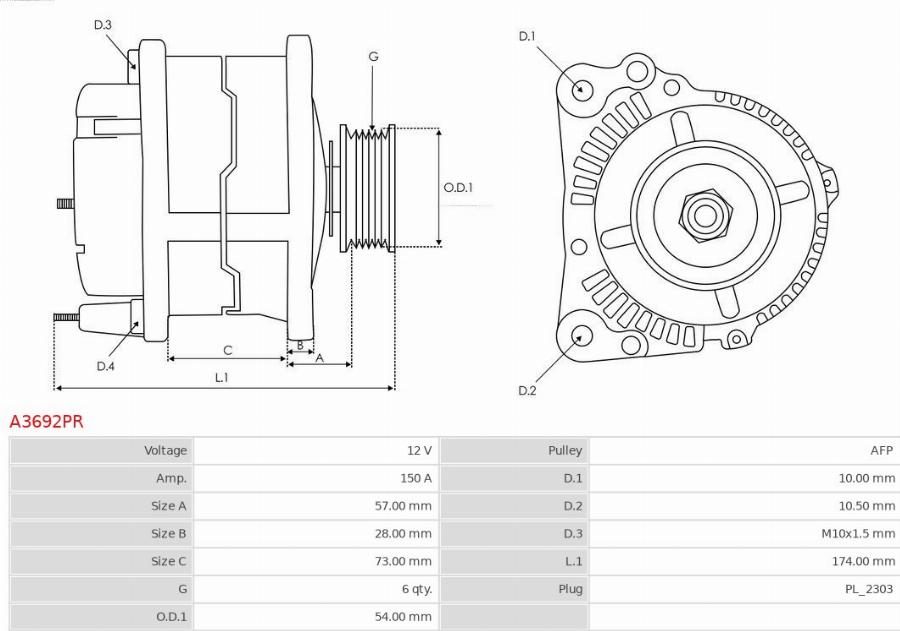 AS-PL A3692PR - Generator / Alternator - allinparts.ro