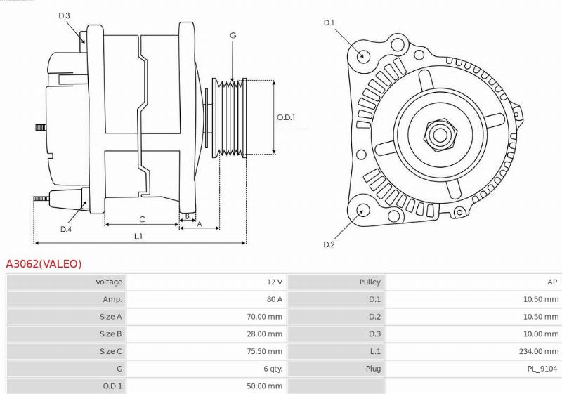 AS-PL A3062(VALEO) - Generator / Alternator - allinparts.ro