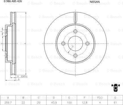 BOSCH 0 986 AB5 426 - Disc frana - allinparts.ro