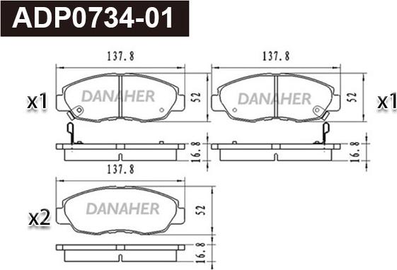 Danaher ADP0734-01 - Set placute frana,frana disc allinparts.ro