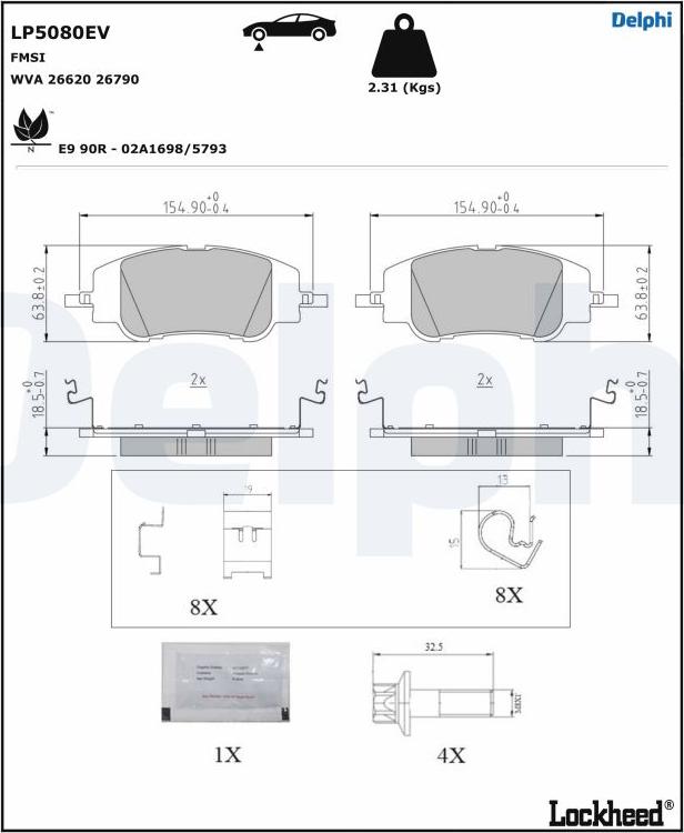 Delphi LP5080EV - Set placute frana,frana disc allinparts.ro