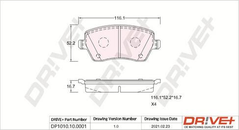 Dr!ve+ DP1010.10.0001 - Set placute frana,frana disc - allinparts.ro