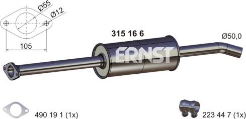 ERNST 315166 - Toba esapament primara - allinparts.ro