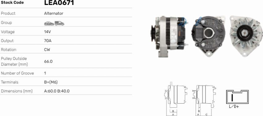 LE Part LEA0671 - Generator / Alternator allinparts.ro