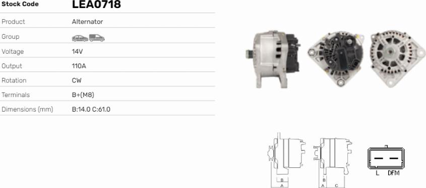 LE Part LEA0718 - Generator / Alternator - allinparts.ro