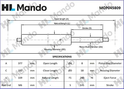 Mando MOP045809 - Amortizor portbagaj - allinparts.ro