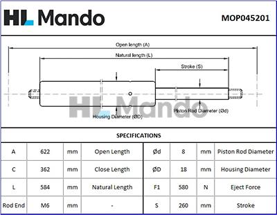 Mando MOP045201 - Amortizor portbagaj - allinparts.ro