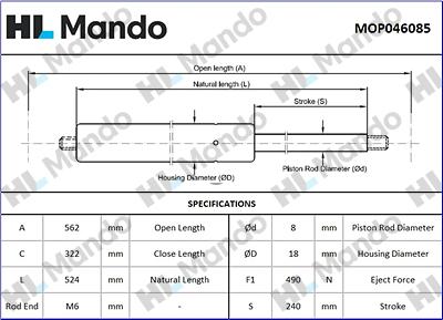 Mando MOP046085 - Amortizor portbagaj - allinparts.ro