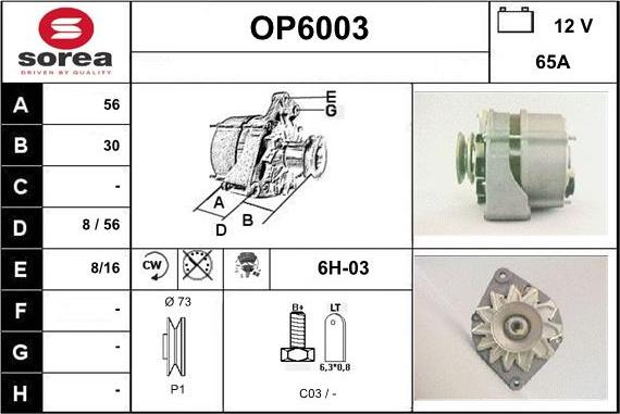 Sera OP6003 - Generator / Alternator - allinparts.ro