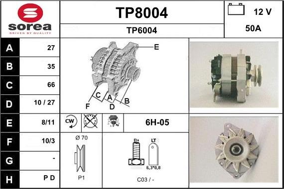 SNRA TP8004 - Generator / Alternator - allinparts.ro