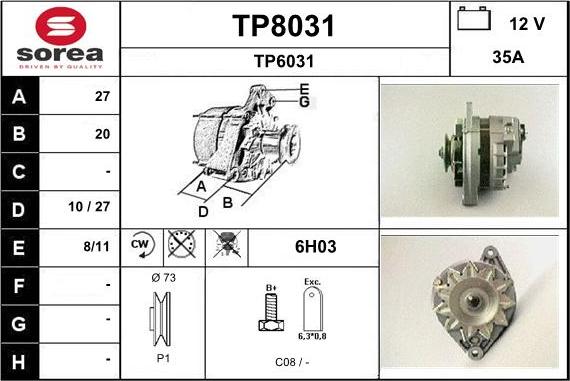 SNRA TP8031 - Generator / Alternator - allinparts.ro