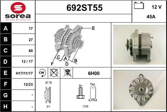 STARTCAR 692ST55 - Generator / Alternator allinparts.ro