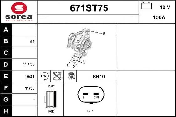 STARTCAR 671ST75 - Generator / Alternator allinparts.ro