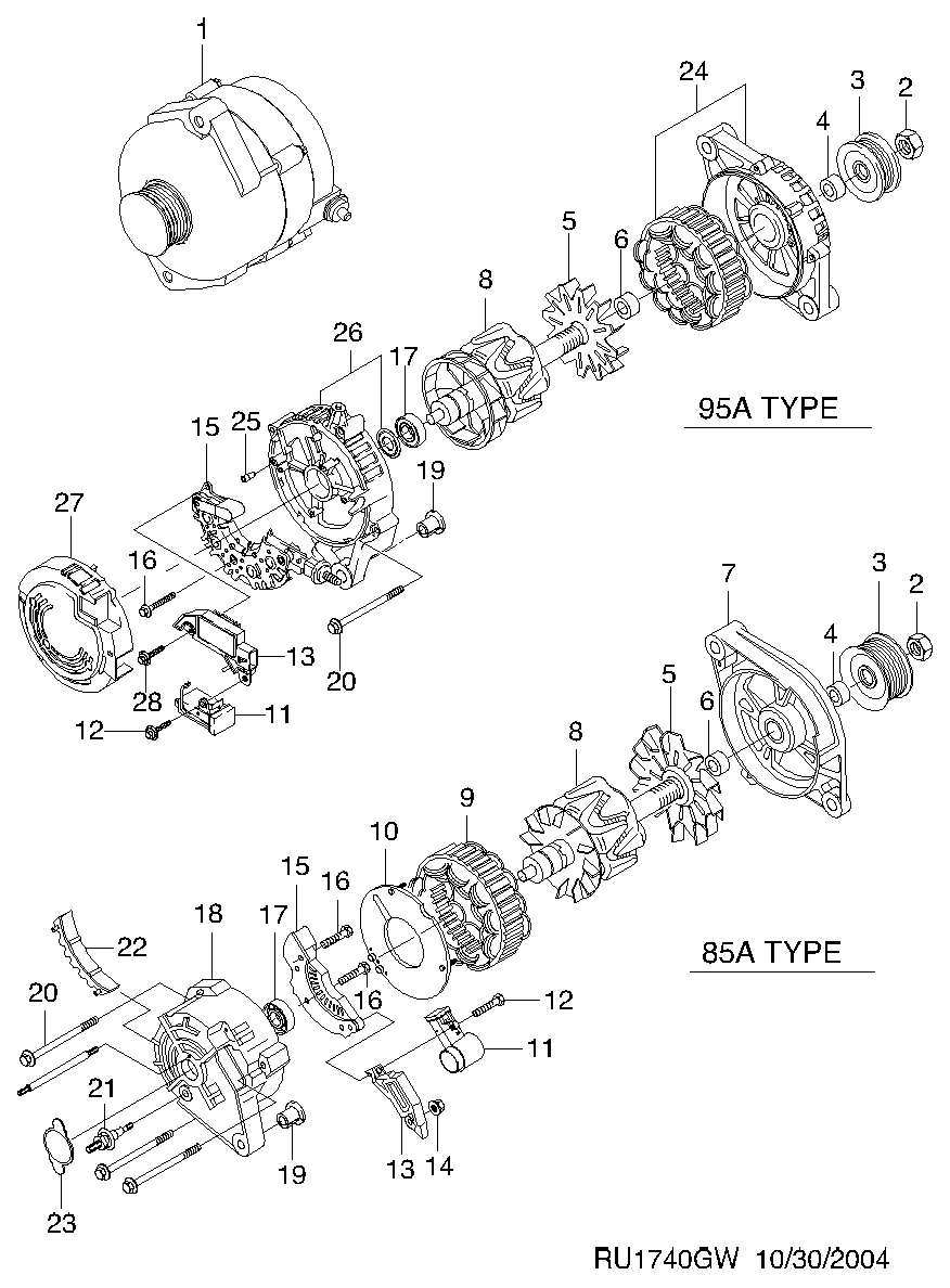 DAEWOO 96288095 - Generator / Alternator allinparts.ro