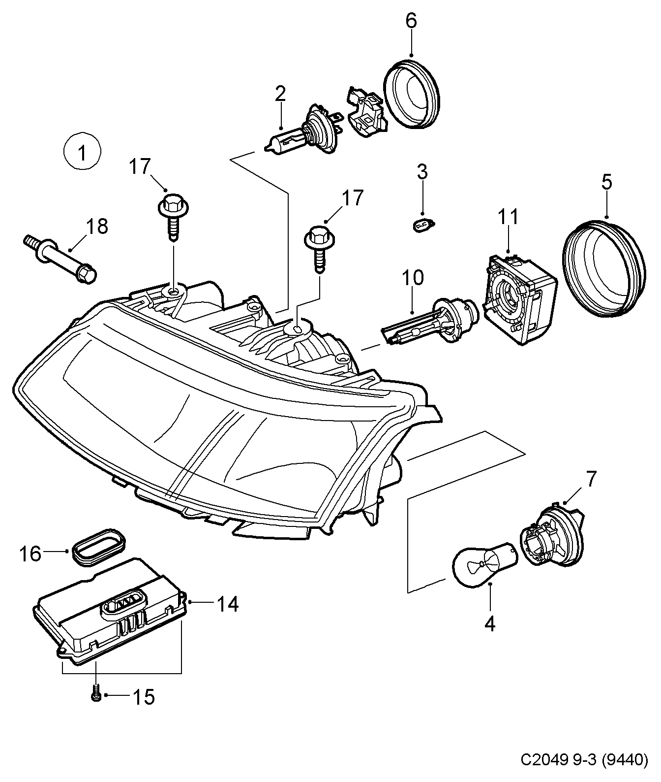 SAAB 12 79 0587 - Dispozitiv aprindere, Lampa cu descarcare pe gaz allinparts.ro