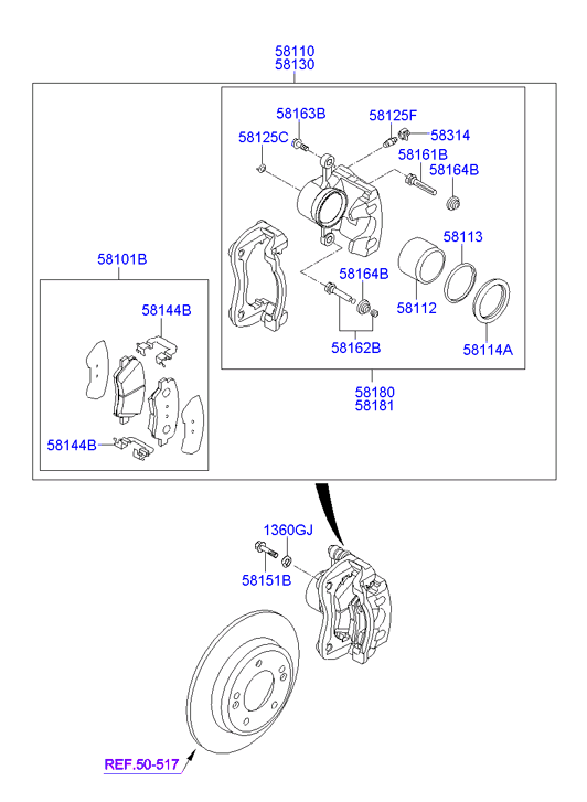 KIA-HYUNDAI 58130-3X100 - Set bucsi de ghidaj, etrier frana allinparts.ro