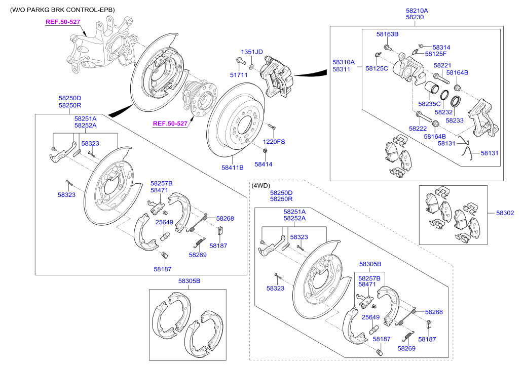 KIA-HYUNDAI 58250D3000 - Set saboti frana, frana de mana allinparts.ro
