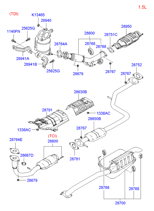KIA-HYUNDAI 28764-37020 - Garnitura, racord evacuare allinparts.ro