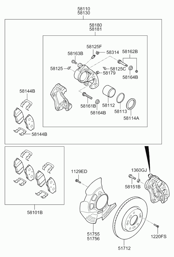 KIA-HYUNDAI 58130-2T250 - Set bucsi de ghidaj, etrier frana allinparts.ro