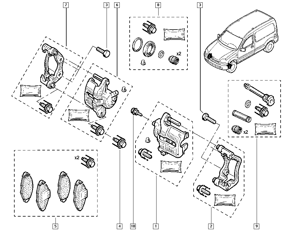 RENAULT 7701208015 - Set bucsi de ghidaj, etrier frana allinparts.ro