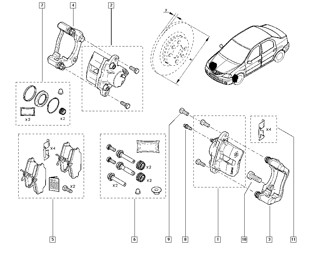 RENAULT 7701 203 375 - Set bucsi de ghidaj, etrier frana allinparts.ro
