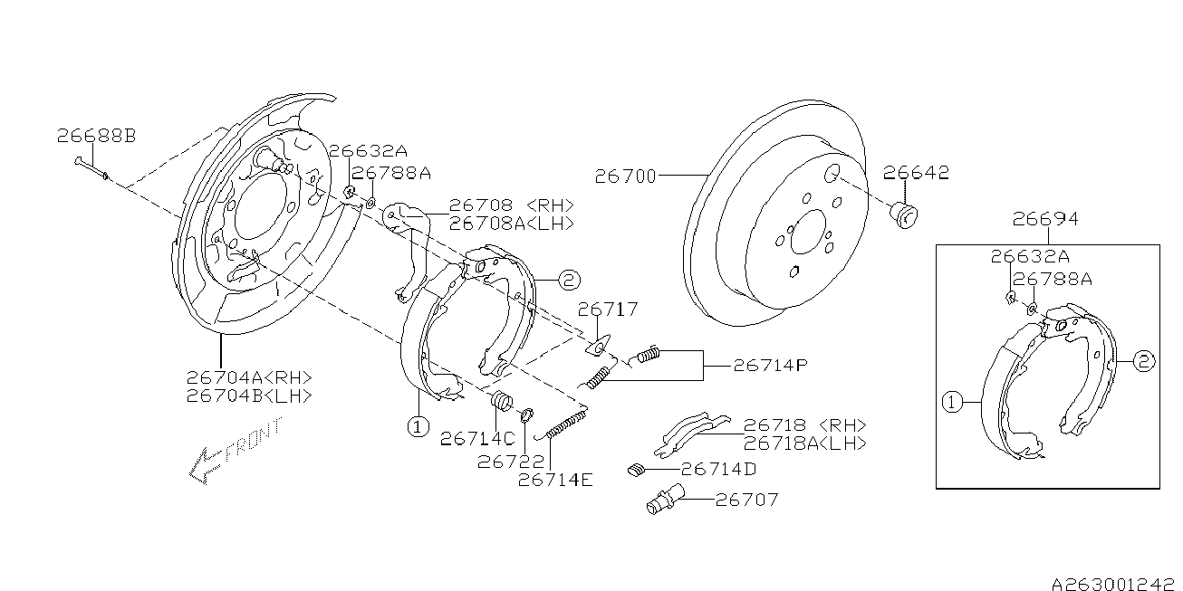 Subaru 26694YC000 - Set saboti frana, frana de mana allinparts.ro