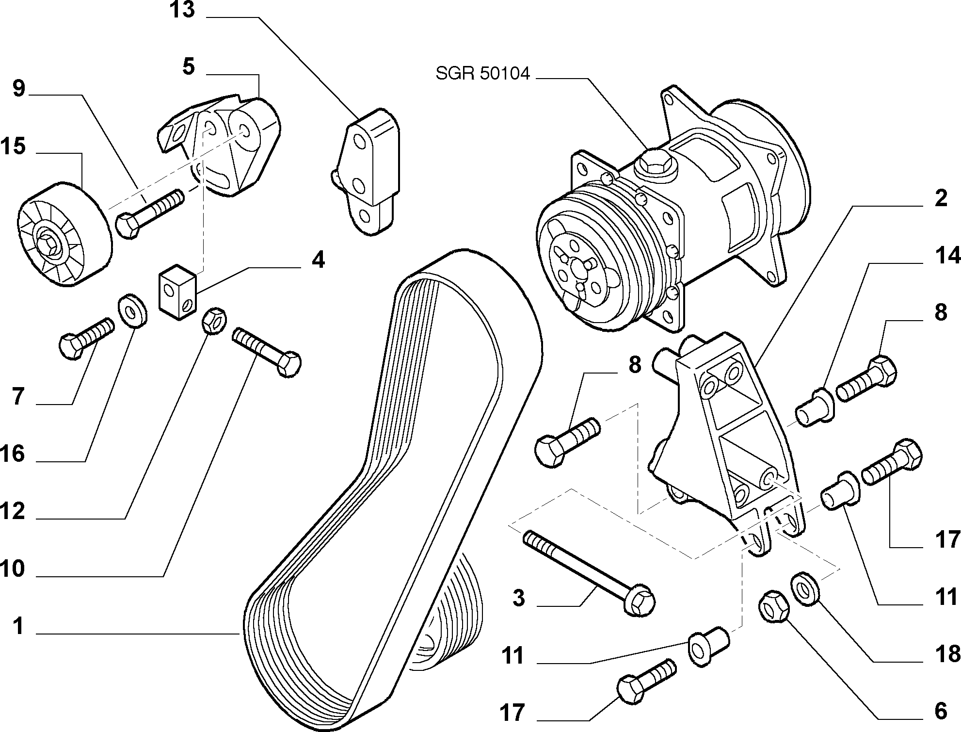 FCA 504101355 - Rola ghidare / conducere, curea transmisie allinparts.ro